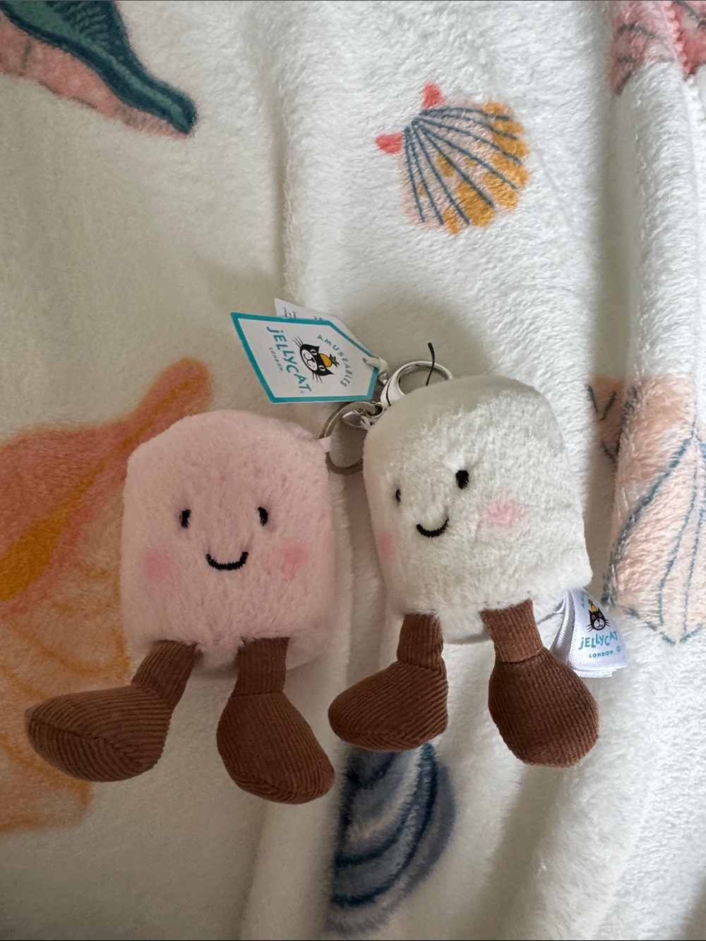 Jellycat Plush Keychain/Bag Charm - Pink & Cream Amuseable Pair of Marshmallows